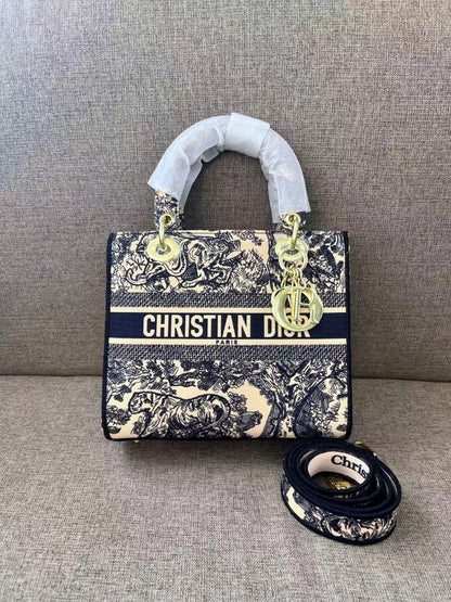 Dior Luxury Floral Embroidered Lady Tote Bag with Wide Strap