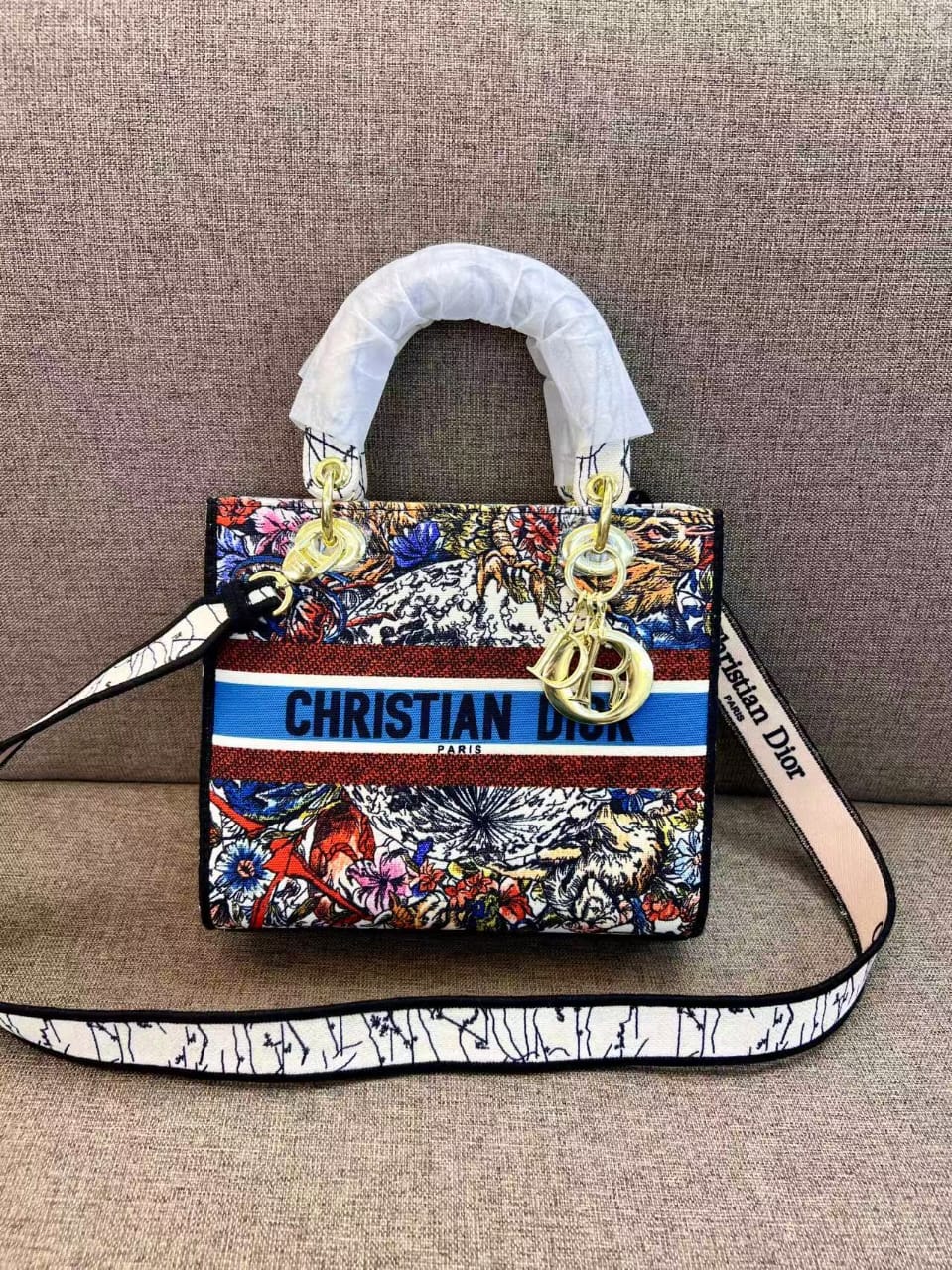 Dior Luxury Floral Embroidered Lady Tote Bag with Wide Strap